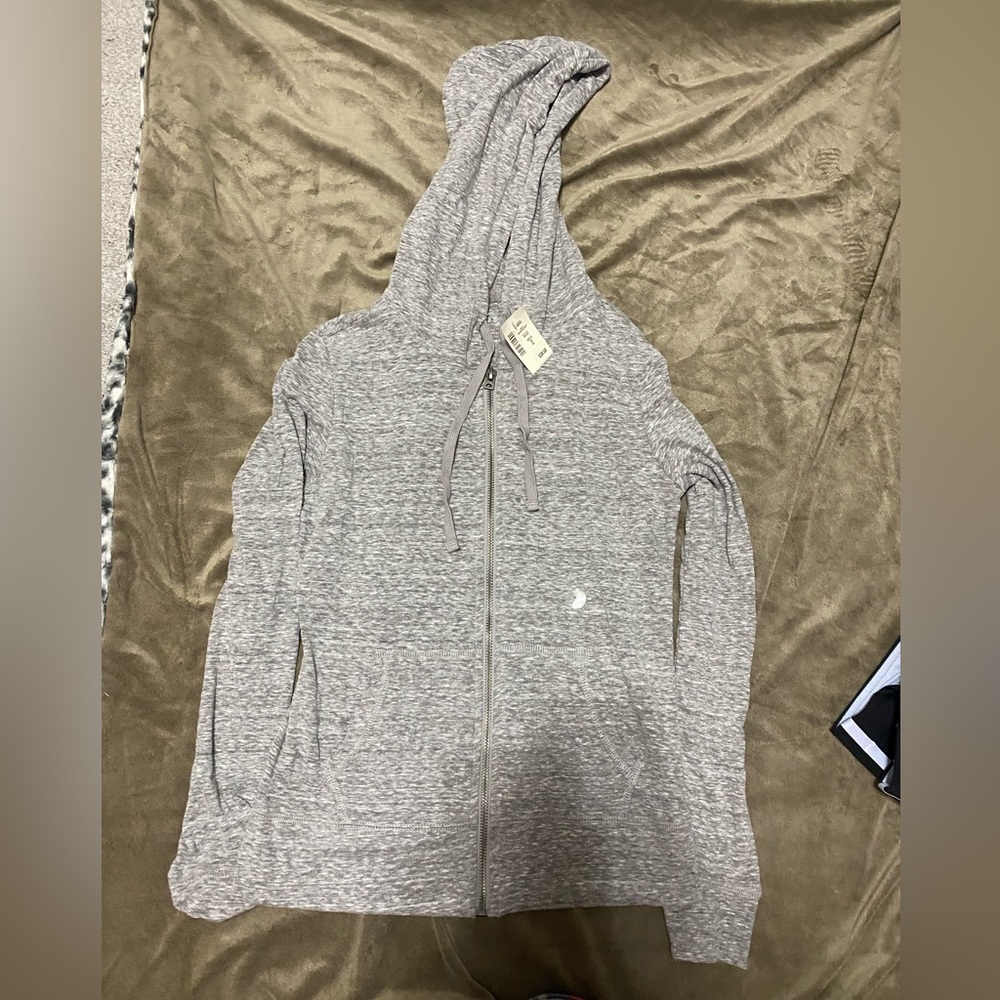 Aeropostale grey zip-up with hoodie, size small, never worn, and NWT
